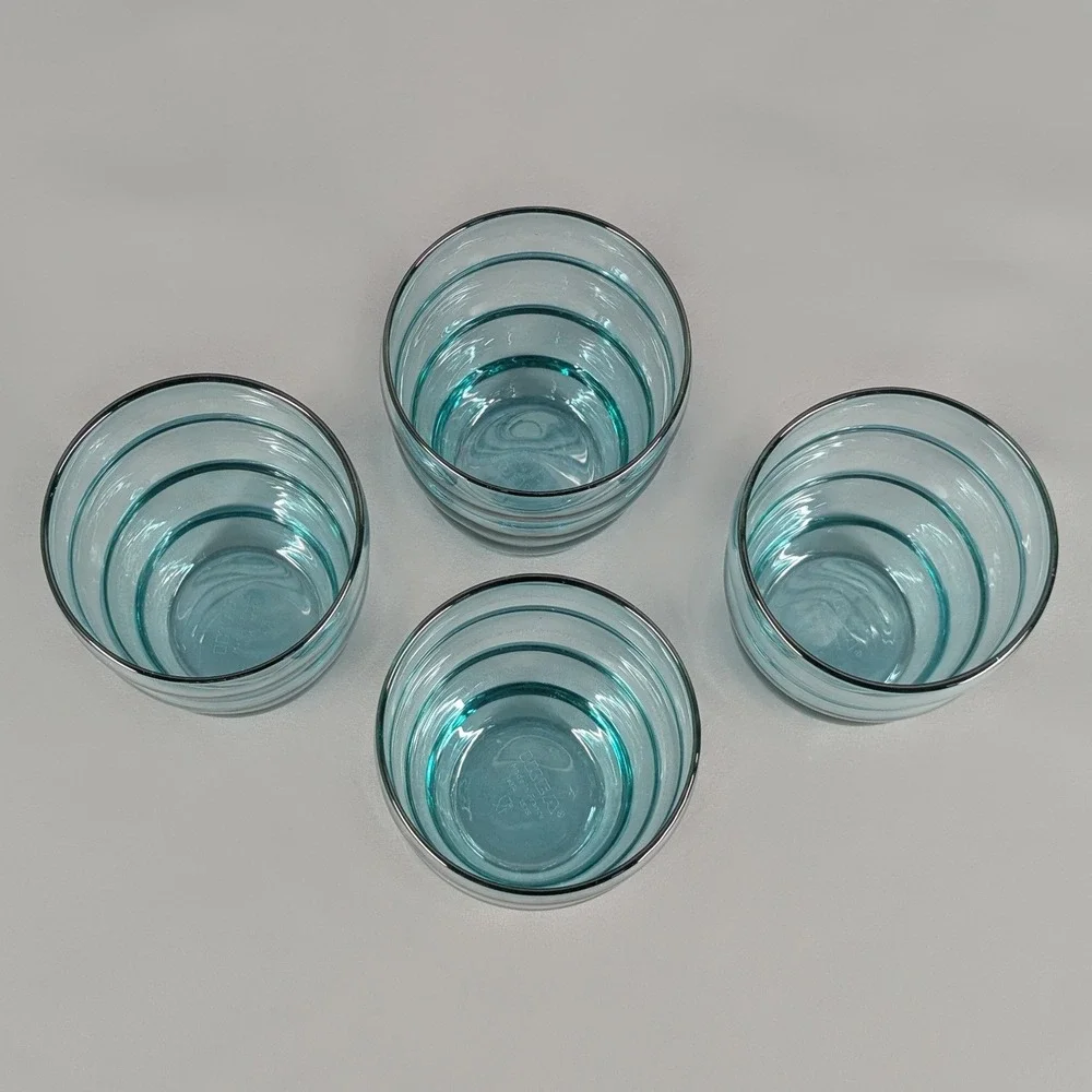 IKEA Turquoise Blue Wavy Glass Tumblers Set of 4 Made in France 18314 1515